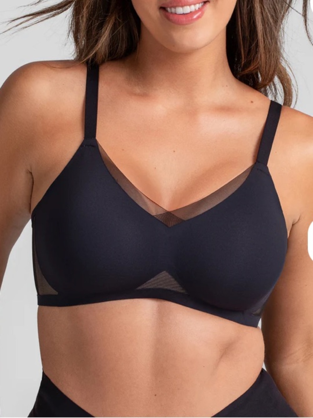 Honeylove Women's Black Seamless Mesh Trim Wireless ceossover Bra size XL